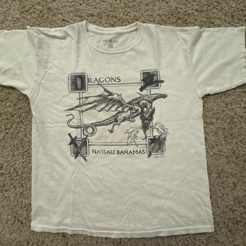 Del Sol T Shirt Youth Large Vintage Y2K White Dragons Solvan CA 1999 Crew Tee